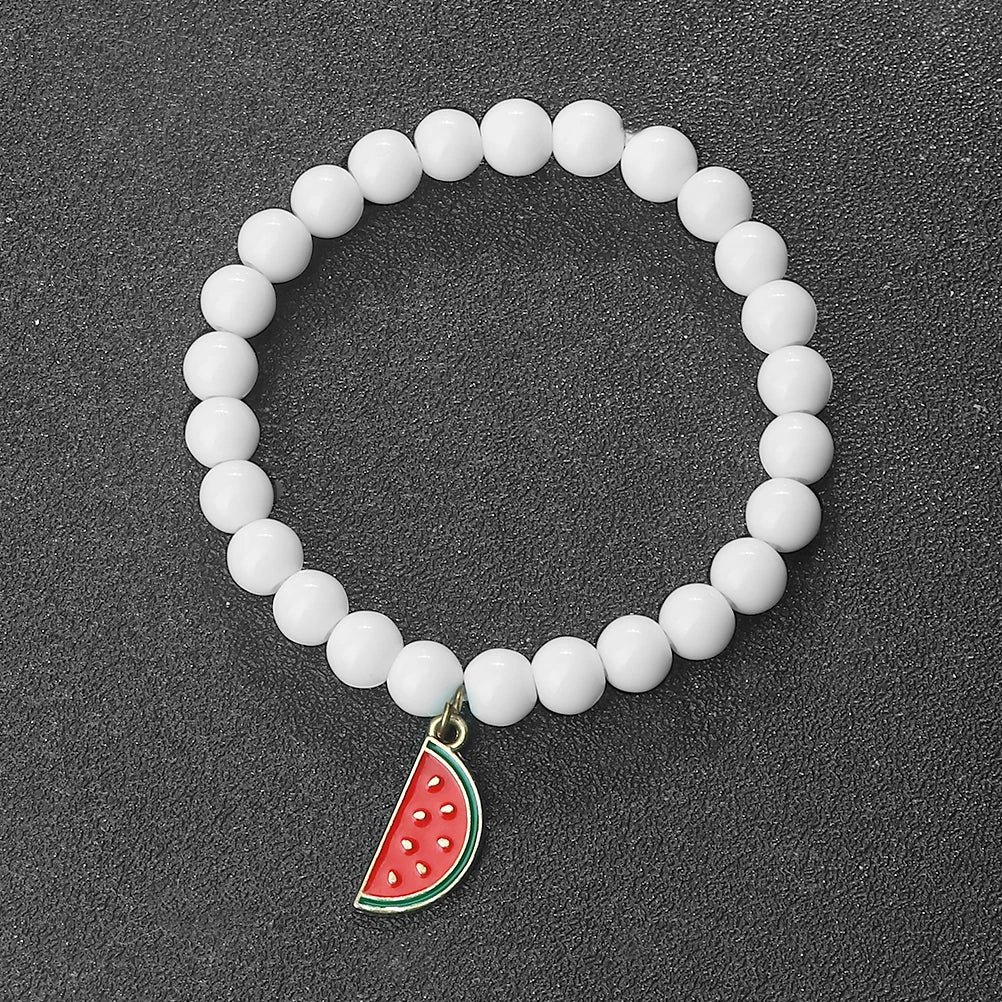 Trendy Watermelon Couple Beaded Bracelet Natural 8mm Lava Stone Agate Fruit Bangle For Women Men Healing Elastic Pulsera Jewelry