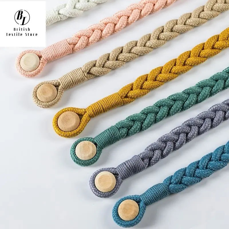 2PCS Modern Japanese Style Handwork Cotton Magnetic Curtain Buckle Straps Tieback Rope Decoration for Living Room Bedroom