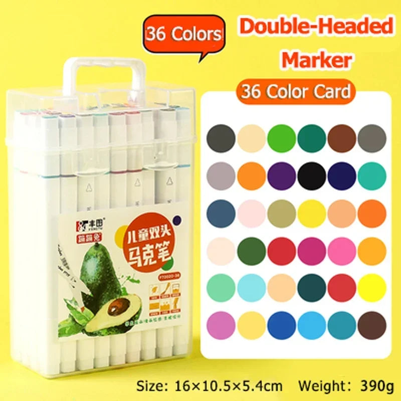 Hemasa 12/18/24/36/48 Colors Markers Set Washable Double-Headed Marker Safe Art Supplies Highlighter Pen School Stationery for Children