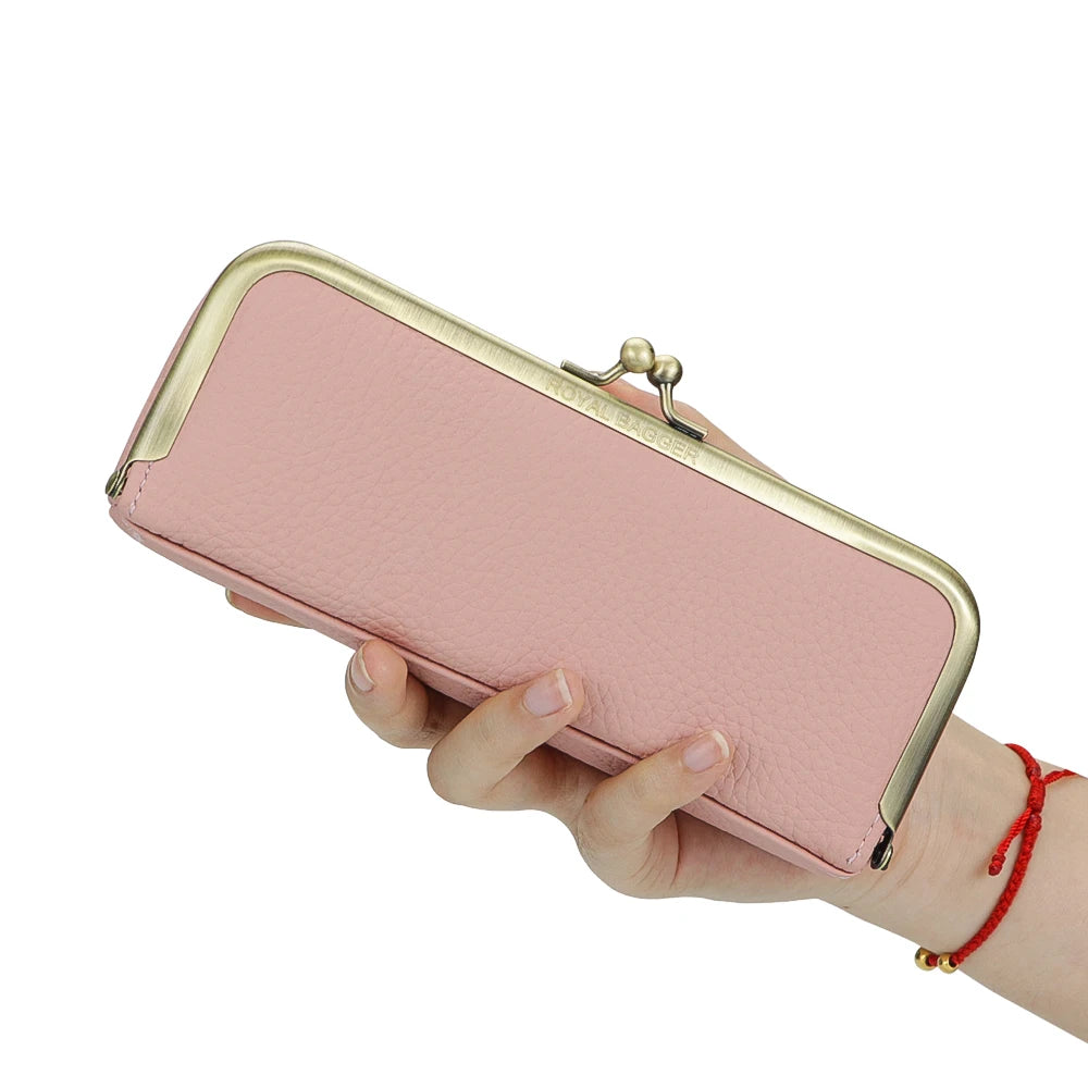 Royal Bagger Genuine Leather Glasses Case, Fashion Pencil Bag with Kiss Lock, Portable Coin Purse for Women 1840