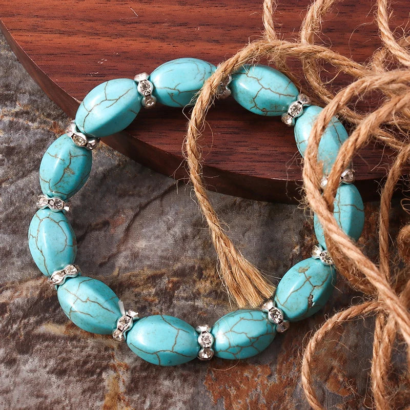 Aihua New Turquoise Stone Beads Bracelets for Women Men Natural Stone Charm Bracelet Bangles Wristband Fashion Jewelry Wholesale
