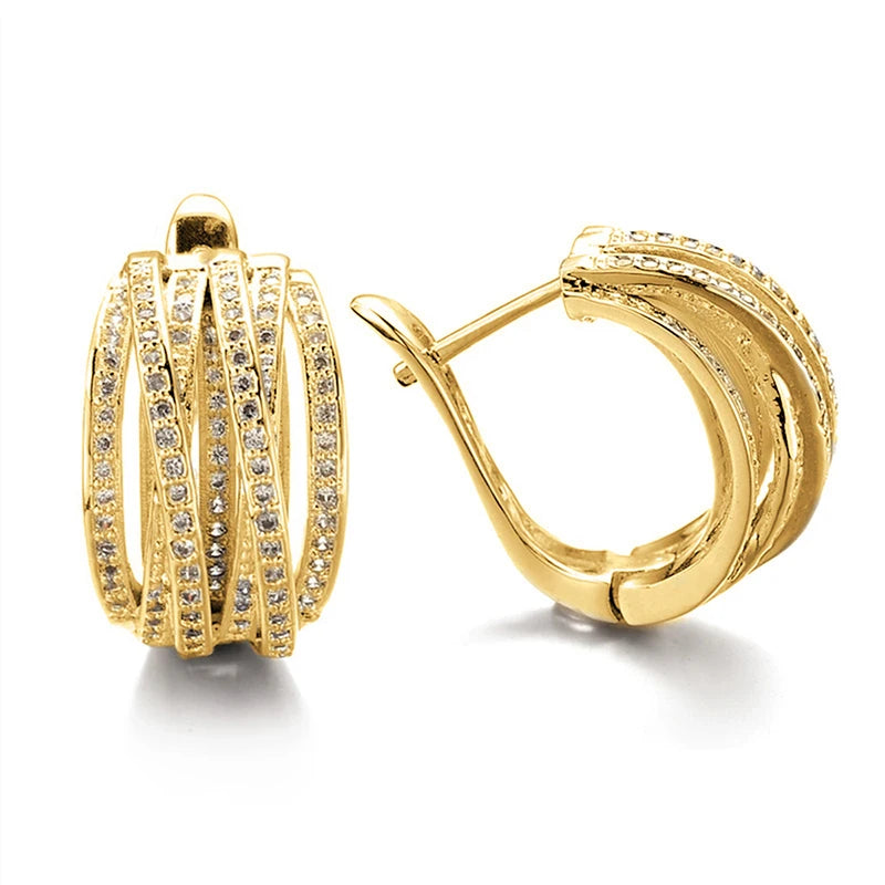 Hemasa New Trendy Hoop Earrings for Women /Silver Color Overlapping Cubic Zirconia Earrings Fashion Versatile Jewelry Drop Ship