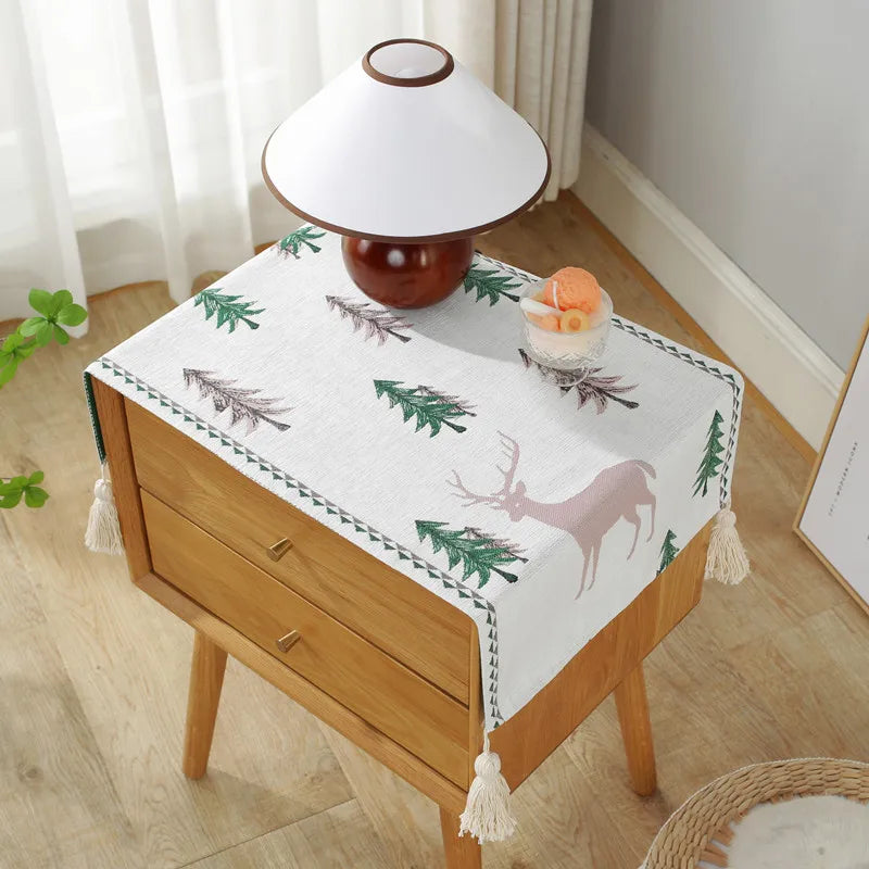 Yarn-Dyed Jacquard Tablecloth Tassel Decoration Nightstand Bucket Cabinet Machine Cover Cloth Multi-Function Dust Cloths