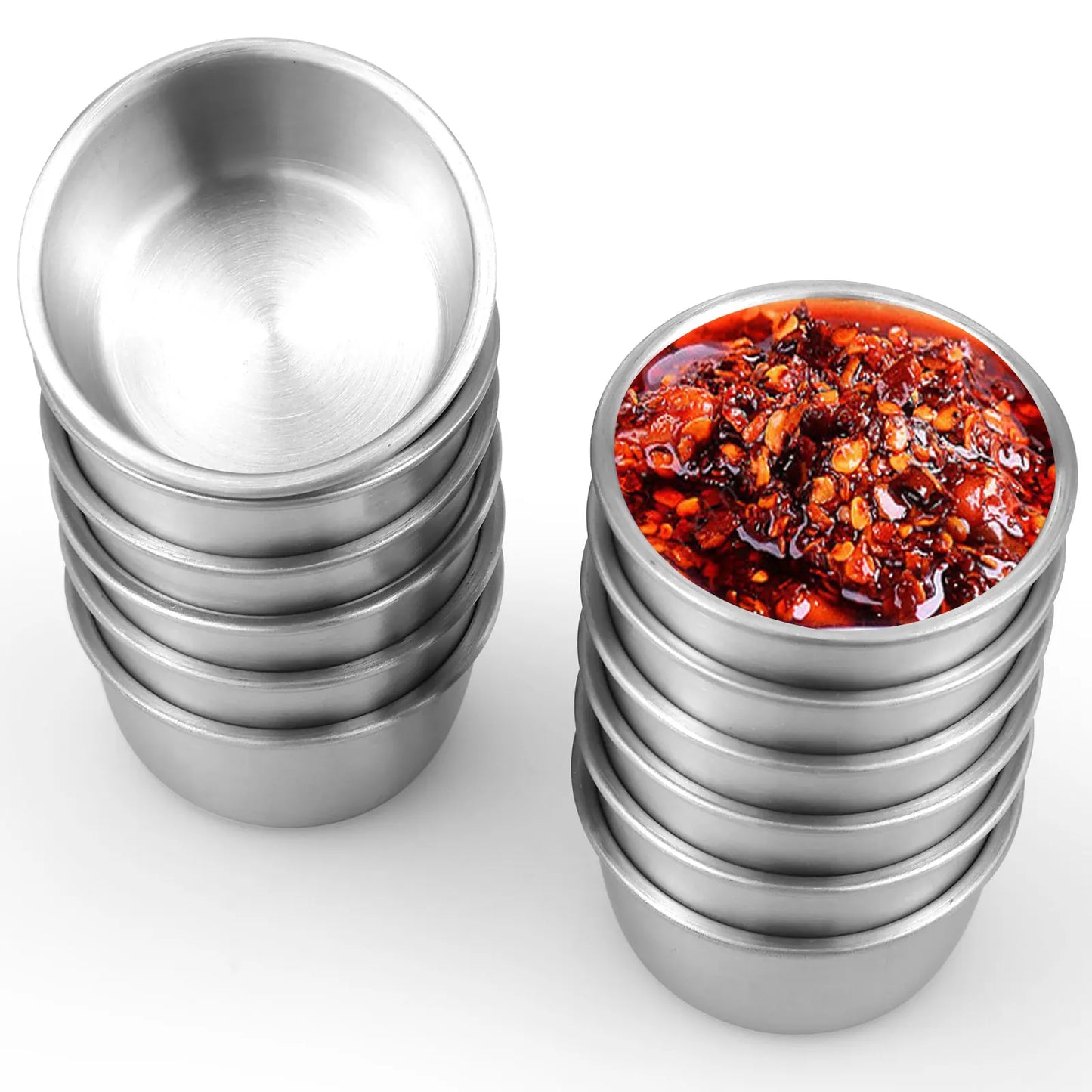 12/24Pcs Stainless Steel Small Sauce Cup Seasoning Spice Dishes Round Dipping Bowl 45/55ml Tableware Kitchen Supplies Korean