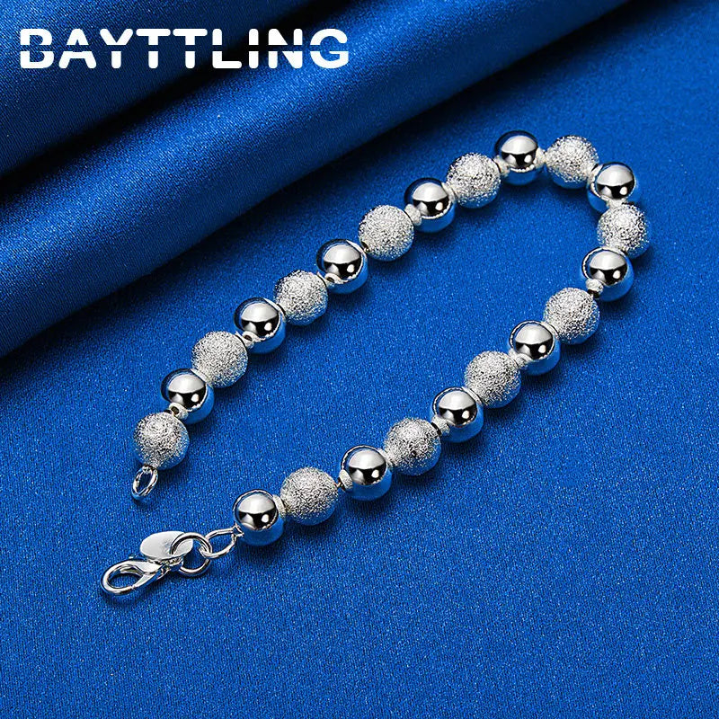 New 925 Sterling Silver Elegant Frosted Glossy Bead Chain Bracelet For Fashion Women Engagement Wedding Jewelry Accessories