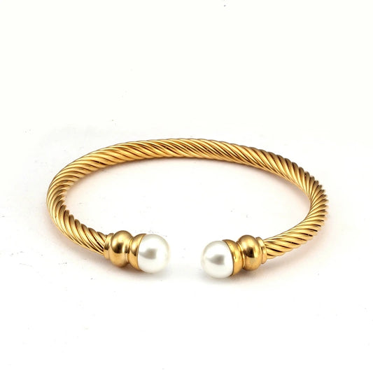 Luxury Open Women Ladies Charm Open Cuff Bangles Pearl Female Fashion Jewelry Brand Braided Chain Link Sporty Bracelets