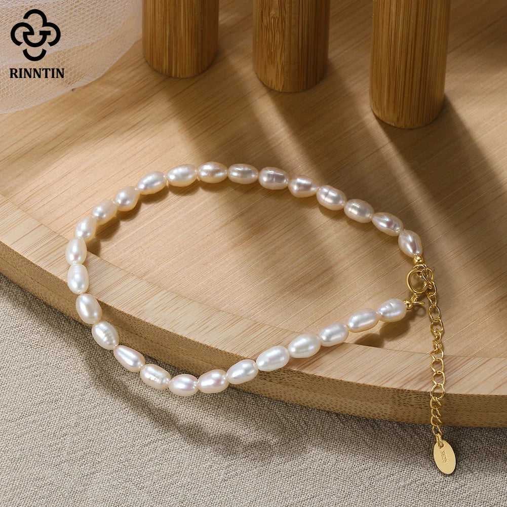 Rinntin Vintage 925 Sterling Silver Baroque Pearl Bracelet Handmade 6mm High Quality Freshwater Pearls Jewelry for Women GPB15