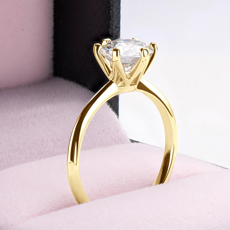 Hemasa 0.5-3.0CT Moissanite Solitaire Ring Silver 925 14K Gold Plated Wedding Engagement Band For Women Jewelry with Certificate