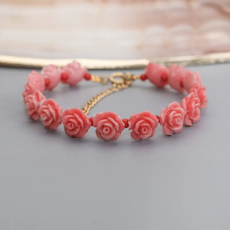 Hemasa red colour coral flower beads bracelet