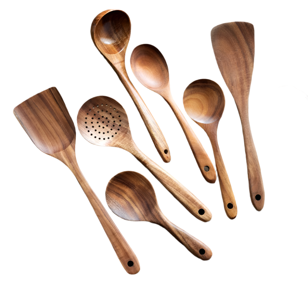 Hemasa Thailand Teak Natural Wood Tableware Spoon Ladle Turner Long Rice Colander Soup Skimmer Cooking Spoons Scoop Kitchen Tool Set