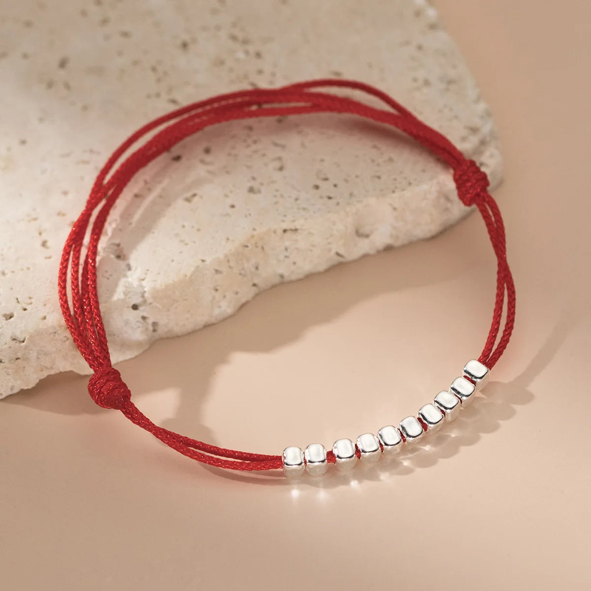 RYJU 925 Sterling Silver Square Couple Bracelet Hand Woven Bracelet Men Women Red Rope Couple Gift Adjustable Yoga Jewelry