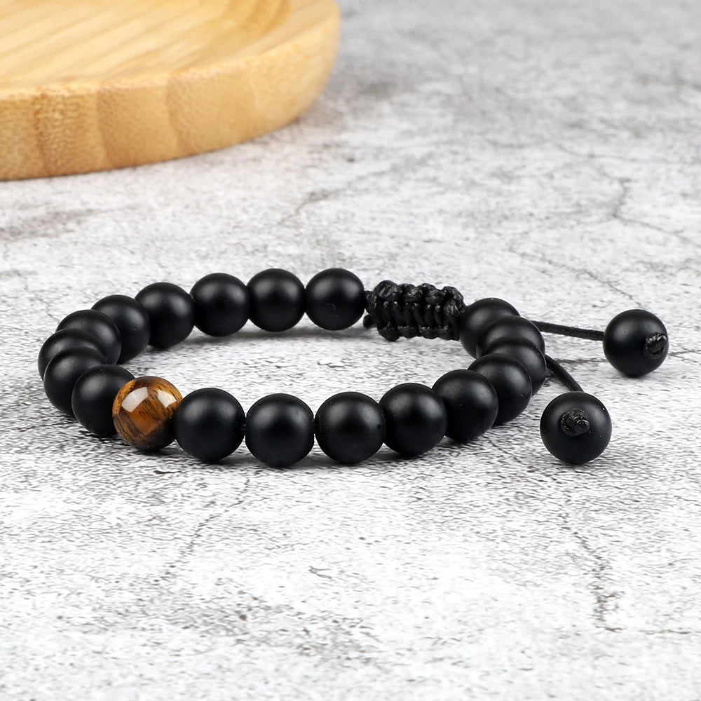 8mm Natural Stone Beads Bracelet for Women Men Handmade Lava Tiger Eye Bangle Woven Adjustable Rope Energy Healing Jewelry Gifts