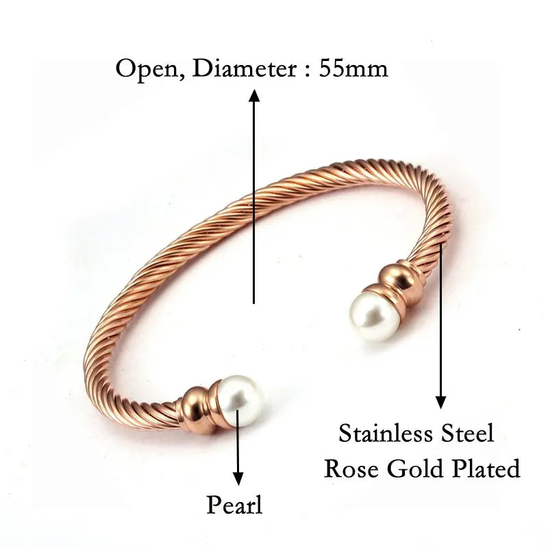 Luxury Open Women Ladies Charm Open Cuff Bangles Pearl Female Fashion Jewelry Brand Braided Chain Link Sporty Bracelets