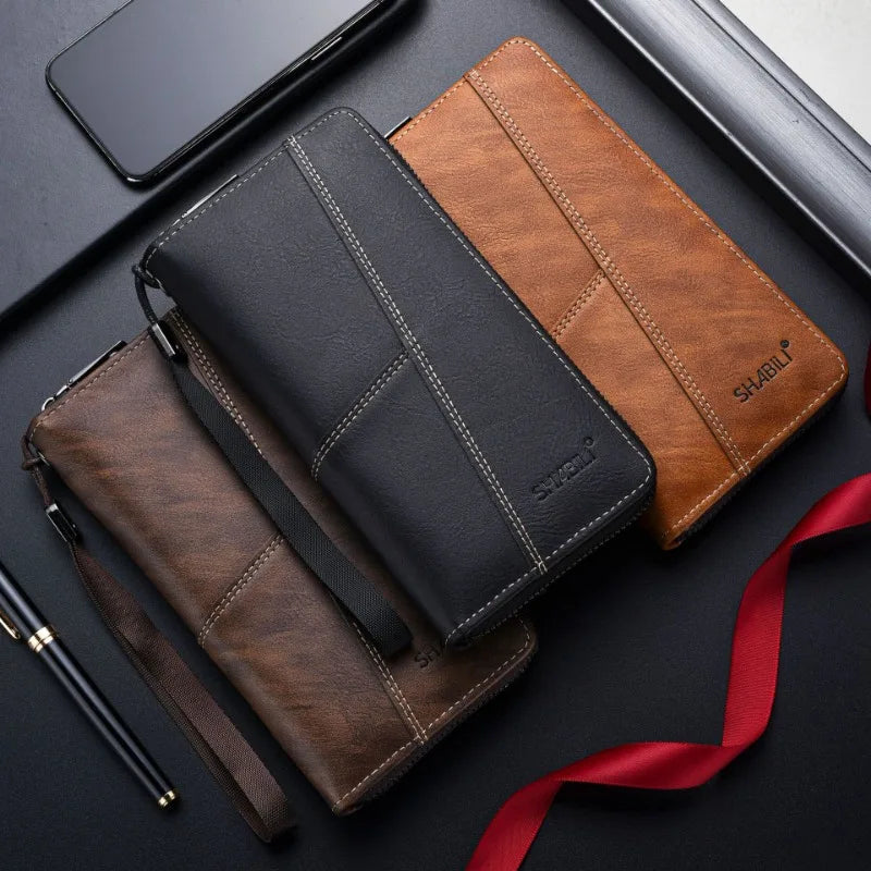 Leather Wallets Men's Long New Hot Men Design Causal Purses Male Folding Wallet Coin Card Holders High Quality Slim Money Bag