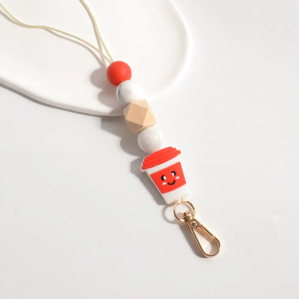 Hemasa Cute Teacher Coffee Lover Cup Tea Silicone Bead Lanyard Fueled By Charm Badge ID holder Handmade Keychain Lanyard Gift for her