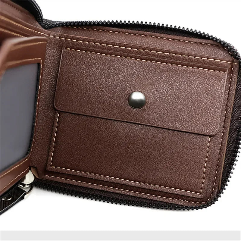 Men's Wallet Made of Leather Wax Oil Skin Purse for Men Coin Purse Short Male Card Holder Wallets Zipper Around Money Coin Purse