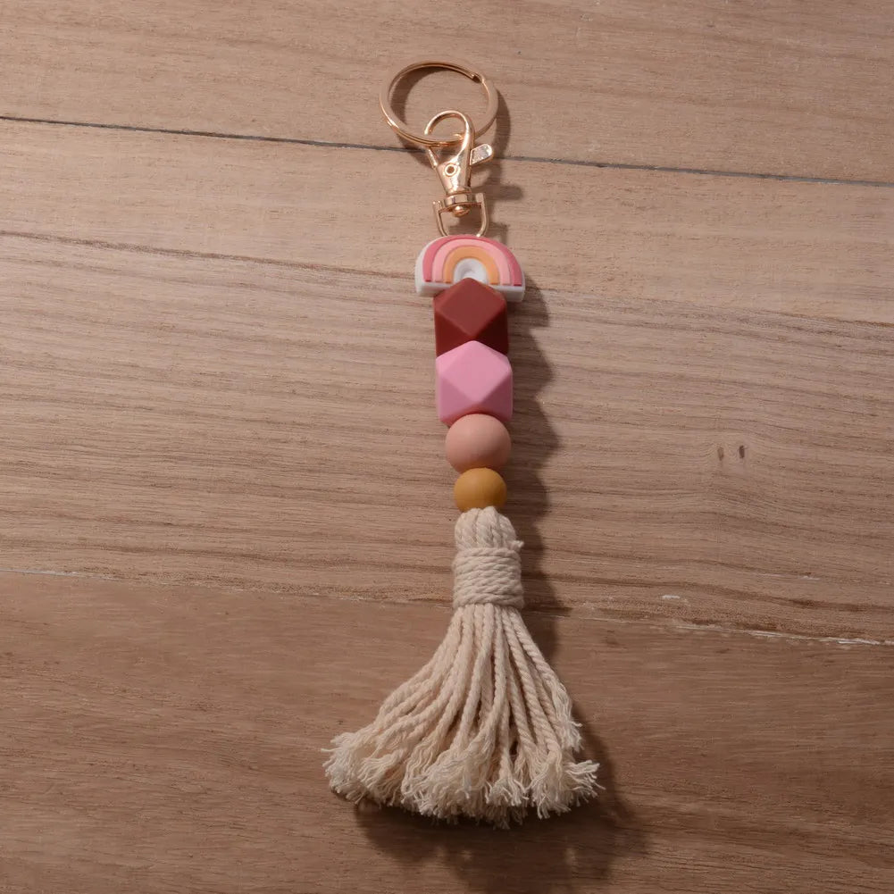 Hemasa  Silicone Beads Rainbow Keychain