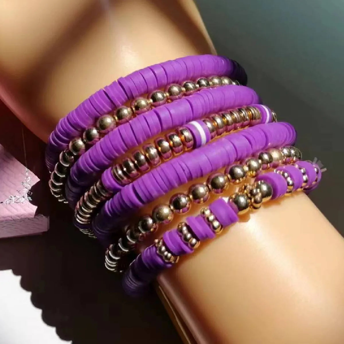 7pc/set Purple Ocean Clay Dress Party Girls Casual Cute Trendy Bead Bohemia Bracelets For Women Bracelets Female Jewelry