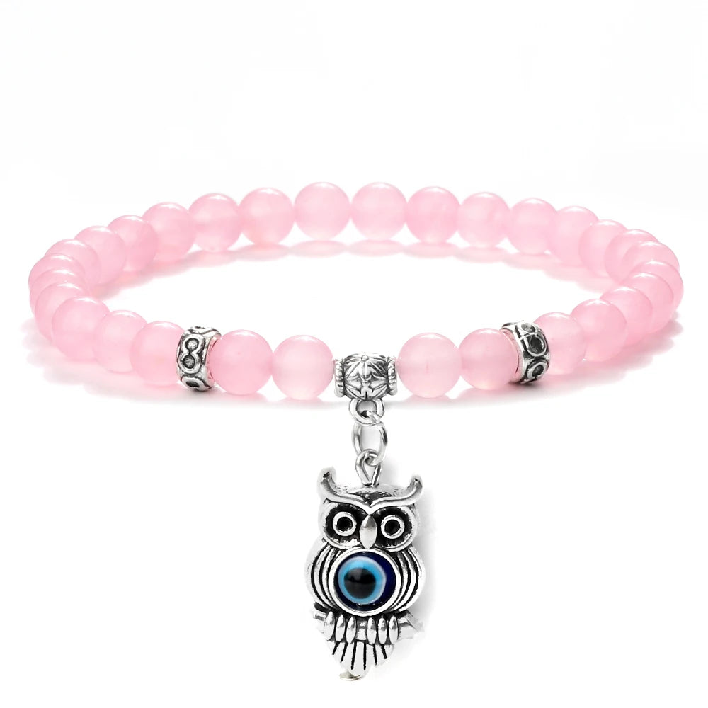 6 8mm Chakra Beads Men Bracelets Charm Owl Evil Eye Pendant Classic Tiger Eye Stone Agate Quartz Malachite Women Yoga Jewelry