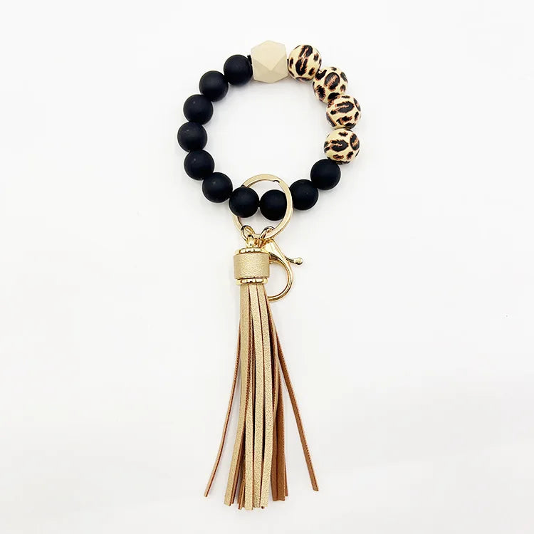 Silicone Beaded Keychain Bracelet Beaded Keychain with Tassels Women Can Hang Wallets Keychain Men's Car Keychain