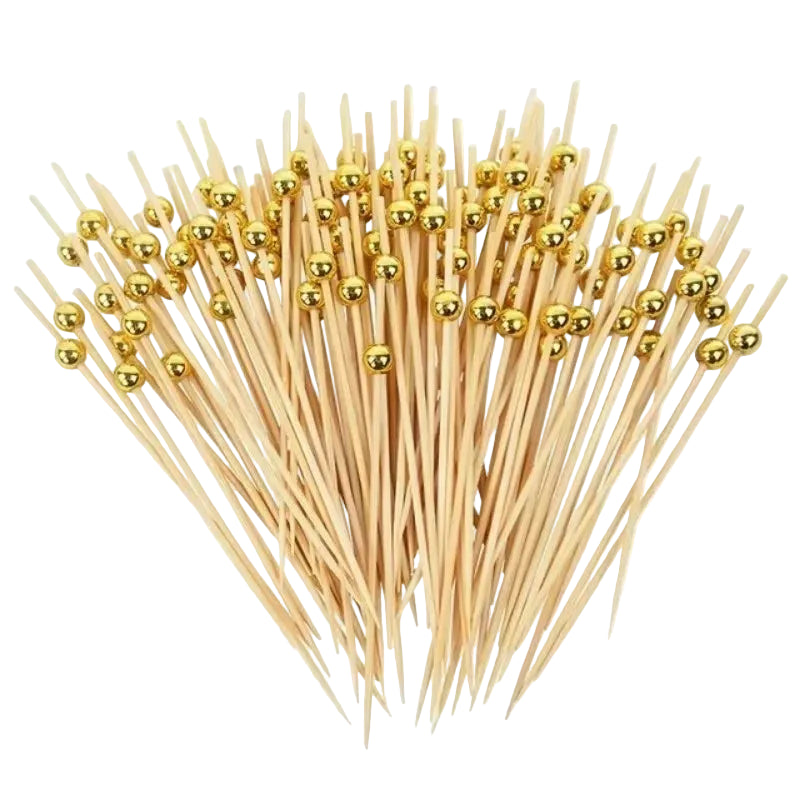 Tejesa 200PCS Gold Silvery White Pearl Bamboo Skewers Fruit Pearl Bamboo Skewers Party Cake Dessert Cocktail Food Buffet Toothpick