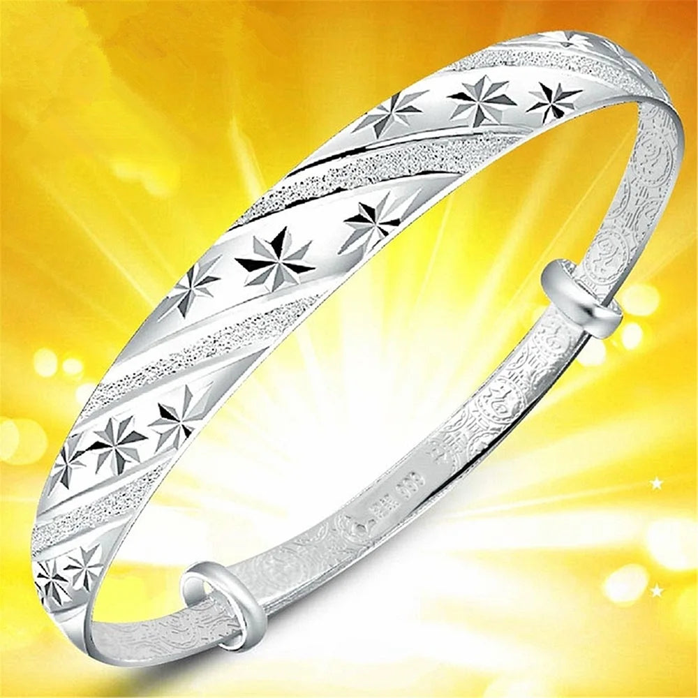 999 sterling silver Original Snowflake star Bangles bracelets for women Fashion Party Wedding Accessories Jewelry Christmas Gift