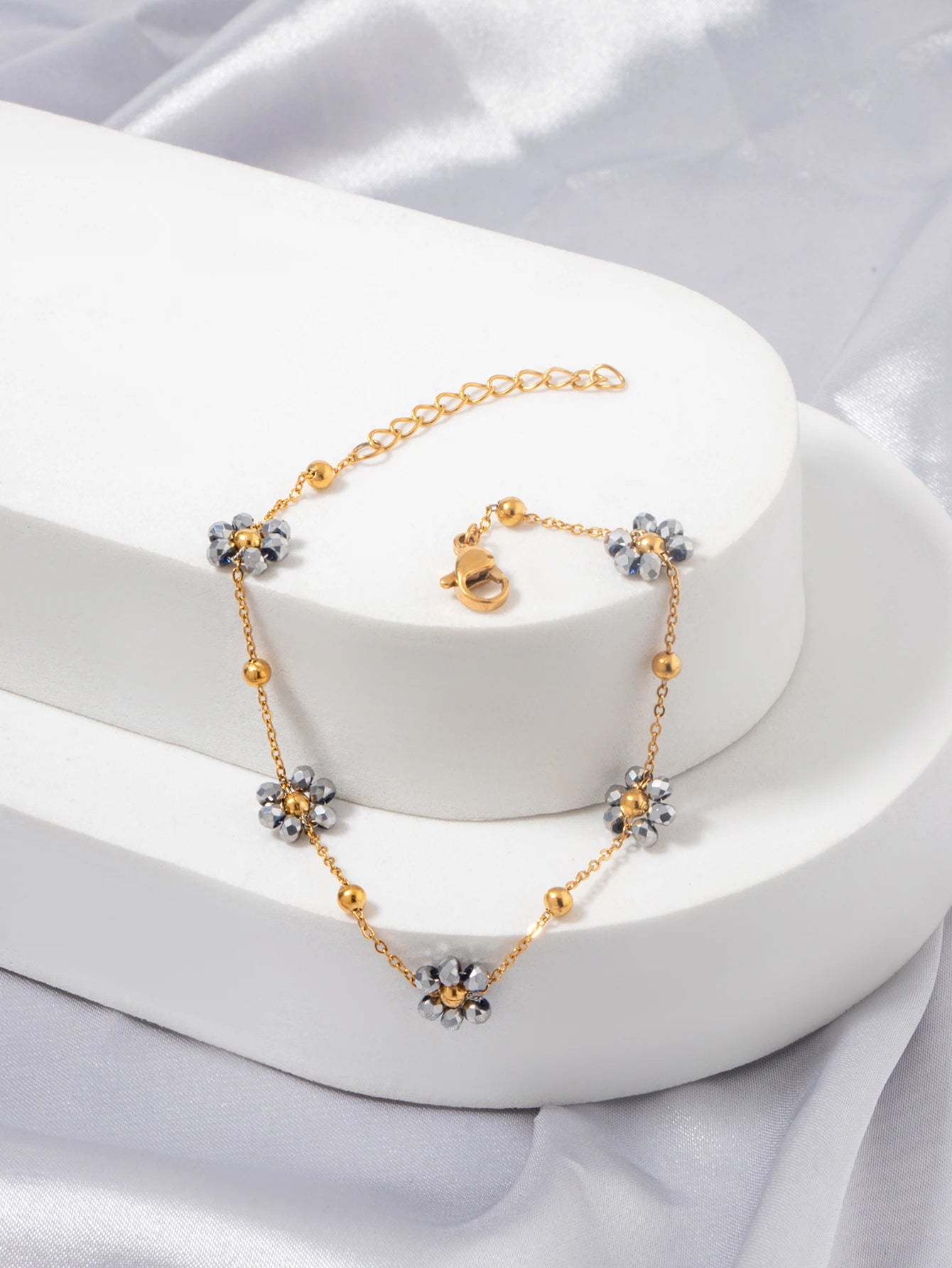 Hemasa Stainless Steel Bracelet For Women Grey Beaded Bracelet