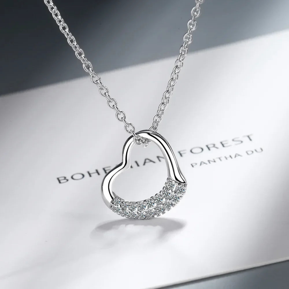Heamsa 925 Sterling Silver Love Diamond Zircon Pendant Women's Chain Necklace (40cm +3.5cm)