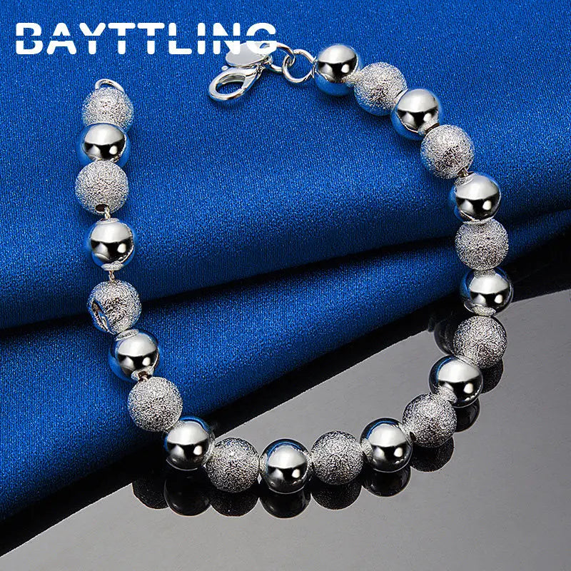 New 925 Sterling Silver Elegant Frosted Glossy Bead Chain Bracelet For Fashion Women Engagement Wedding Jewelry Accessories