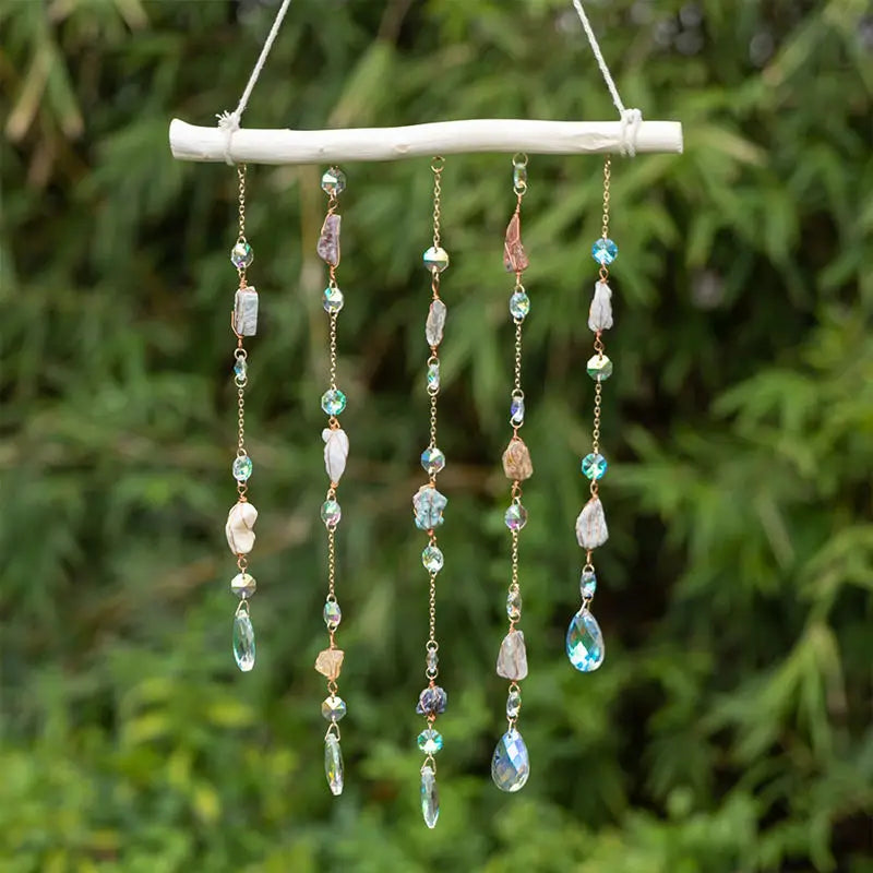 Natural Raw Stones 7 Chakras Crystals Reiki Healing Wooden Hanging Ornament Gemstones Suncatcher Home Decor for Yoga Meditation
