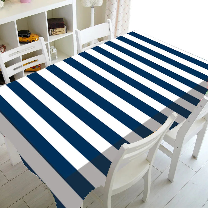 Blue And White Stripes Luxury Kitchen Wedding Decoration Coffee Table Tablecloth Waterproof Tablecloth Nappe De Table