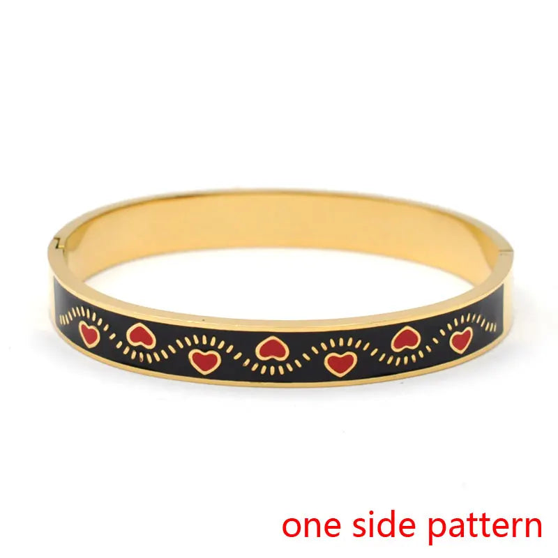 Hemasa Stainless Steel Open Bangle For Women Gold Geometric Colorful Enamel Painted Bracelet