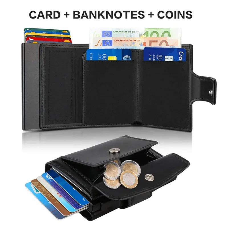 Men's RFID Blocking Leather Wallet Fashion Card Holder Tri-fold Wallet Money Bag Pop-up Card Wallet with Coin Pouch Men's Gift