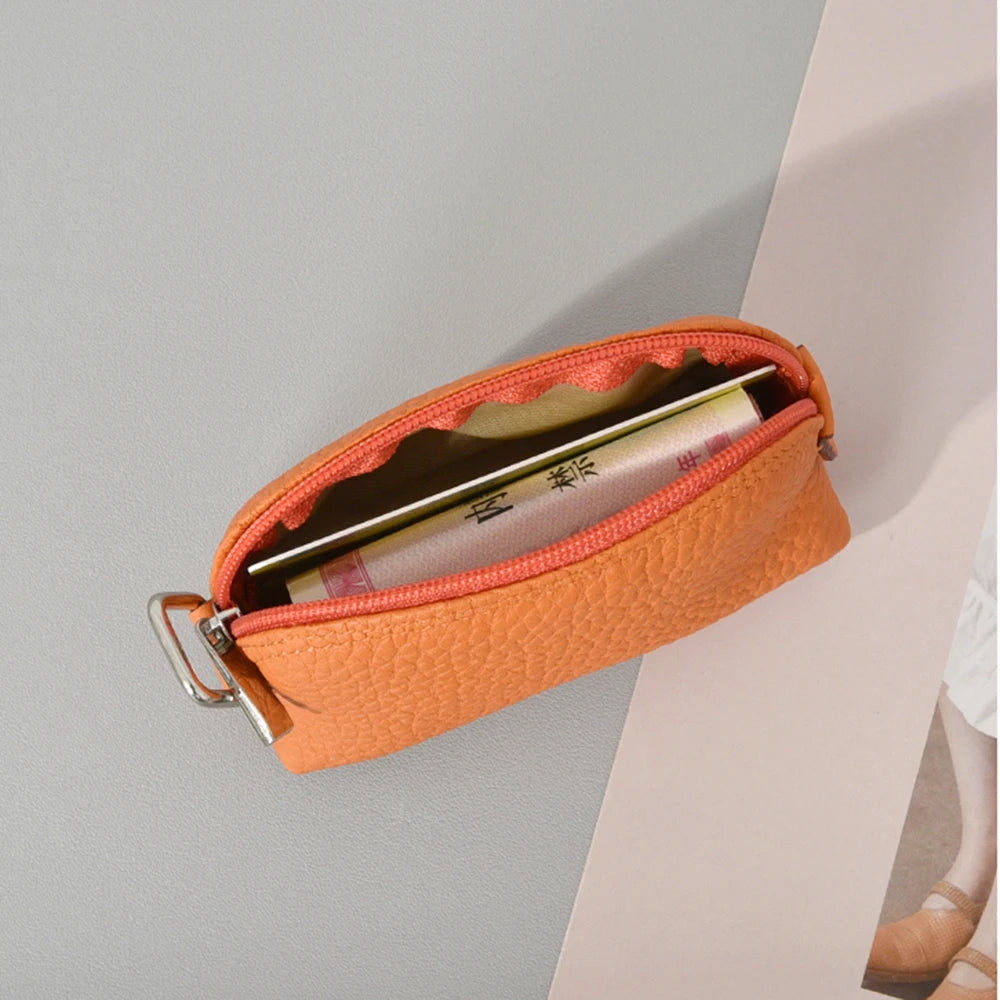 Luxury Genuine Leather Small Coin Purse Custom Letters Key Ring Zip Pouch Personalize Name Gift Mini Lipstick Change Wallet
