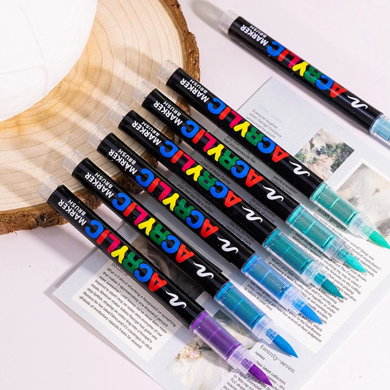 Acrylic Paint Pens, Soft Brush Tip Acrylic Paint Markers, 12 Color Acrylic Markers Ideal for Canvas, Rock Painting, Wood, Stone