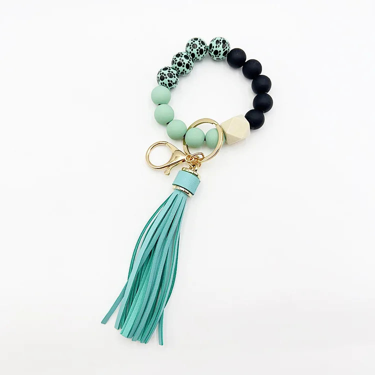 Hemasa Silicone Beads Keychain Bracelet with Tassels for Women