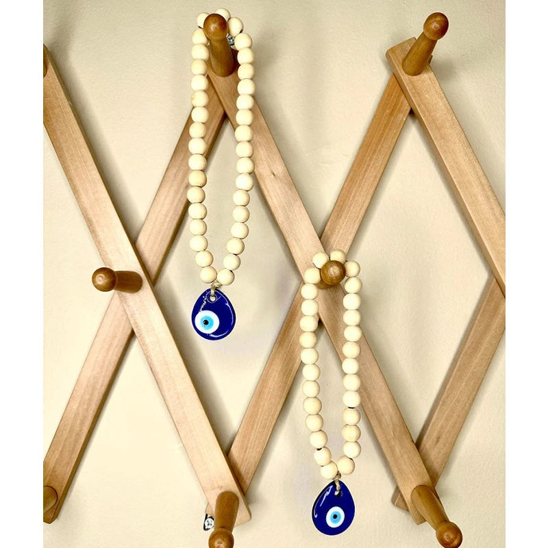 Hemasa Evil Eye Wall Hanging Lucky Eye Glass Evil Eye Gifts Turkish Eye Nazar House Protection Wood Beads Decor Rearview Mirror Pendant
