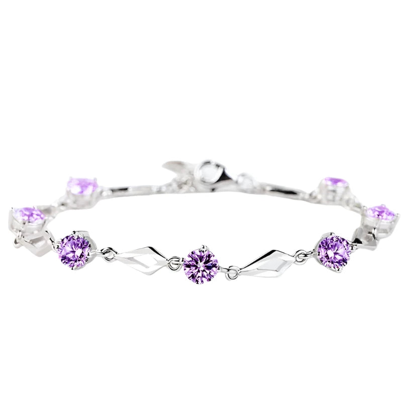 Silver Amethyst 925 Sterling Silver Bracelet Charm Women Wedding Bracelet Gift