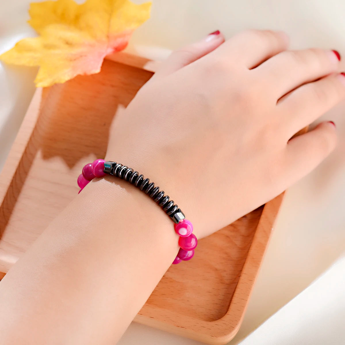 New Pink Natural Crystal Stone Stretch Bracelet Red Turquoises Beaded Men And Women Yoga Bracelet Jewelry Gift