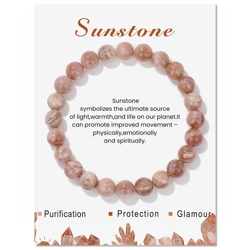 8mm Natural Stone Beads Bracelet Amethysts Lapis Lazuli Rose Pink Quartzs Crystal Stretch Bracelet With Card For Women Men Gift