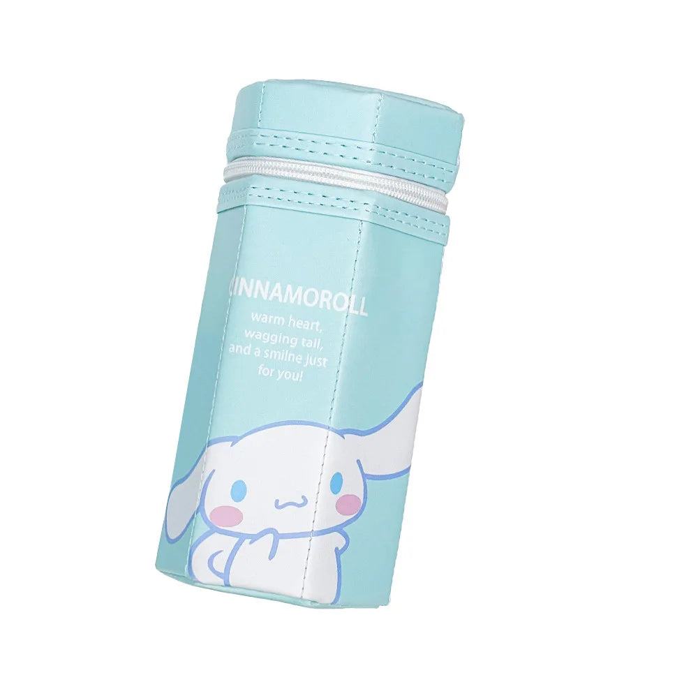 Sanrio High Capacity Pen Box Kawaii Kuromi Melody Anime Figure Pencil Case Zipper Pen Holder Pu School Supplies Stationery Gift