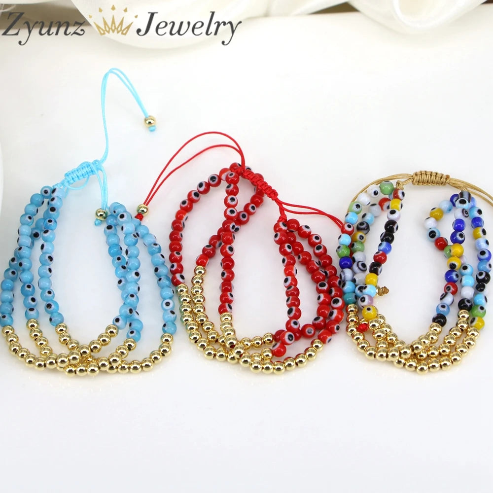 5PCS, Evil Eye Glass Beads Bracelet Colorful Lampwork Macrame Bracelet Bangle Gold Ball Beads For Women Men Turkish Jewelry