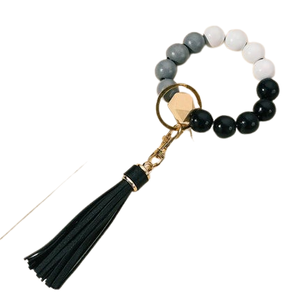 Hemasa Silicone Wooden Beads Wristlet Bracelet Keychain For Women Girl Keychain