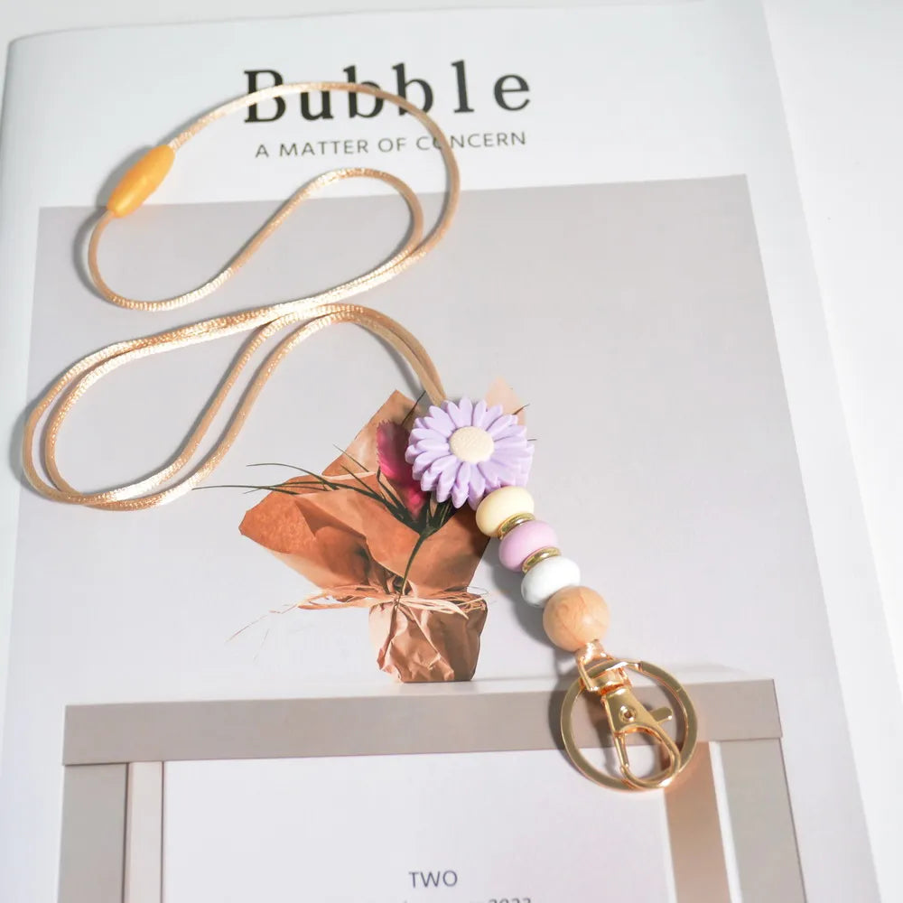 Hemasa  Daisy Beads Lanyards for ID Badges /Silicone Beaded Keychain for  Women