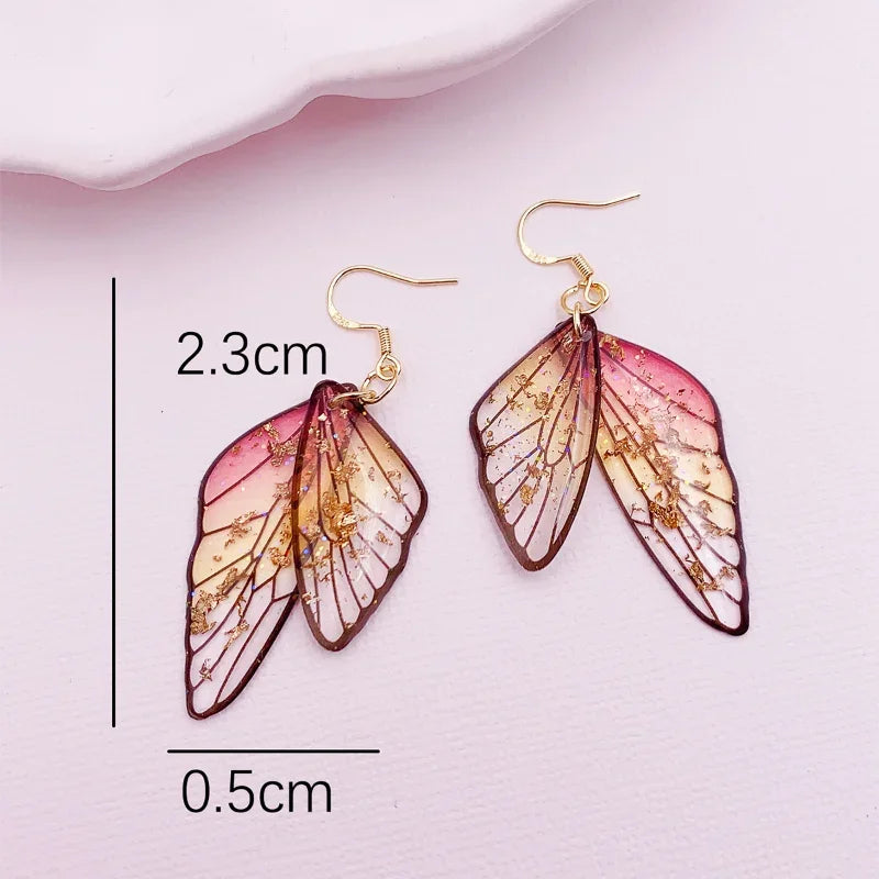 Minar Fairy Clear Gradient Color Resin Wings Dangle Earrings for Women Wholesale Copper Rhinestone Butterfly Pendant Earring