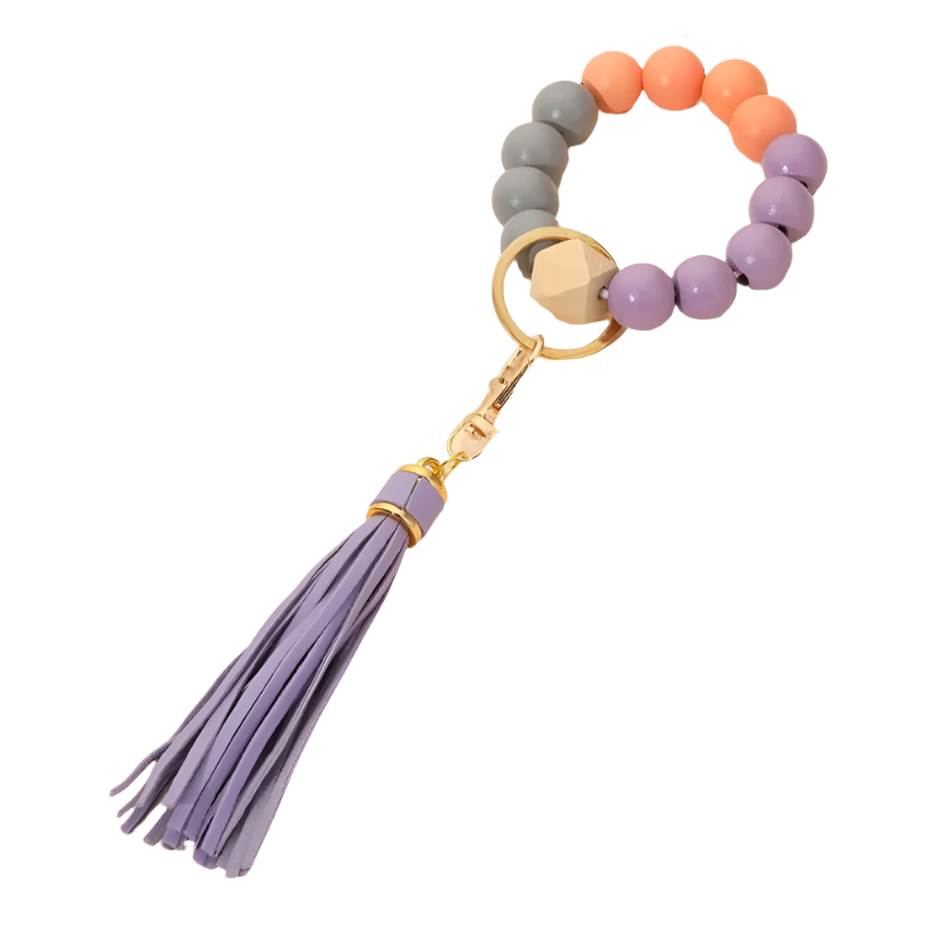 Hemasa Silicone Wooden Beads Wristlet Bracelet Keychain For Women Girl Keychain