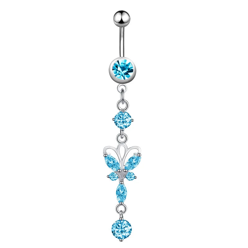 1pc Dragon Butterfly Flower Heart Belly Button Rings Blue Pink Crystals Zircon Dangled Navel Belly Piercing Nombril for Women