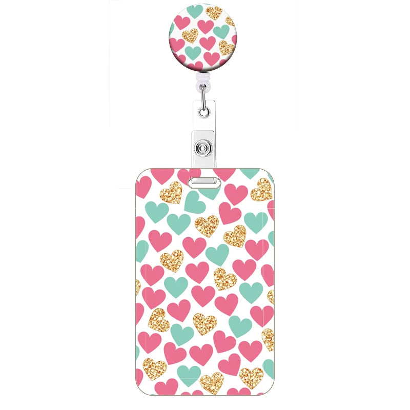New Style Color Love Retractable Clip Reel Card Holder Heart Shape ID Business Work Card Yoyo Badge Holders Office Supplies