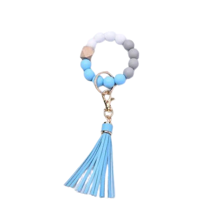 Tassel Wood Silicone Bead Bracelet Key Chain Female Women Hot Selling Bracelet Key Ring Wrist Bangle Keychains Accessory