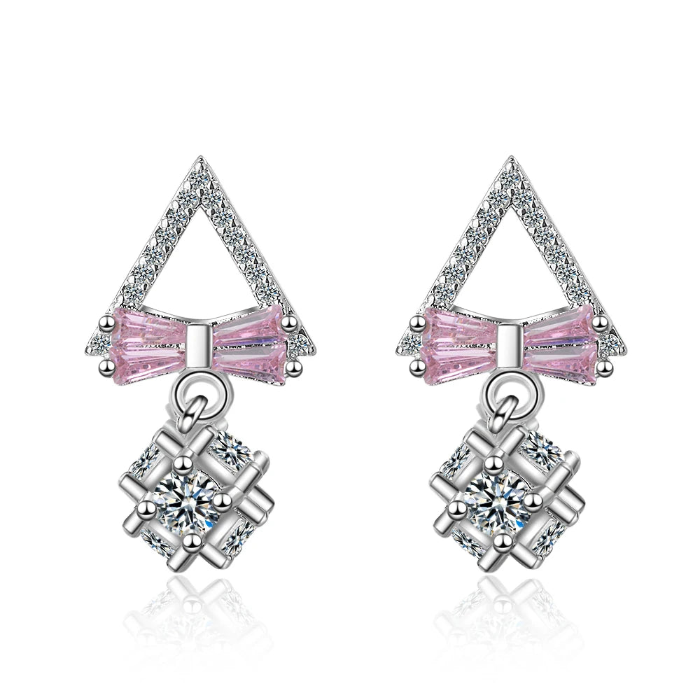 Charming 925 Sterling Silver Ultra-flash Zirconia Geometric Triangle Bowknot Earrings For Women Gift oorbellen S-E815